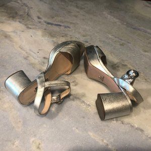 Prada Platform Block Heel Sandals (Metallic)